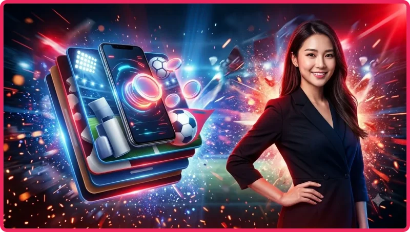 Cầu thủ bóng đá nâng cúp vàng với đồng xu và điện thoại cá cược, minh họa lợi ích kèo penalty tại i9bet