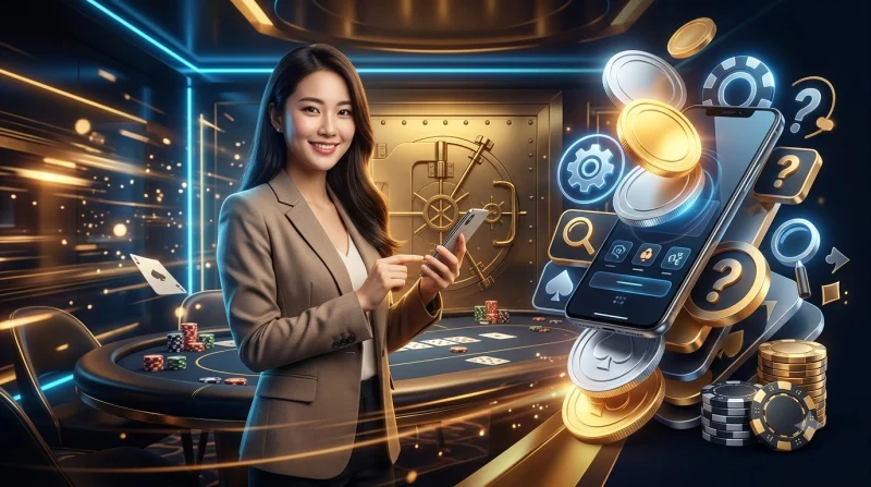 Hình minh họa giới thiệu i9bet với thiết bị và biểu tượng câu hỏi