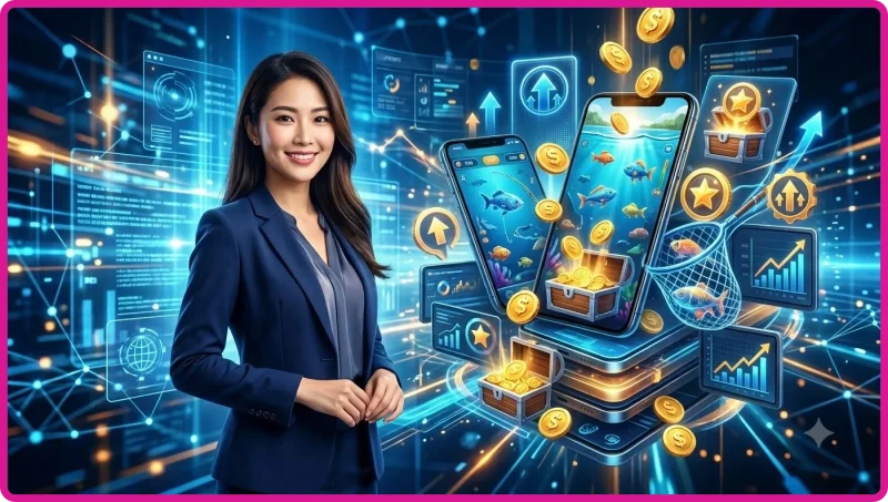 Súng bắn cá phát sáng trong đại dương với đàn cá nhiều màu sắc